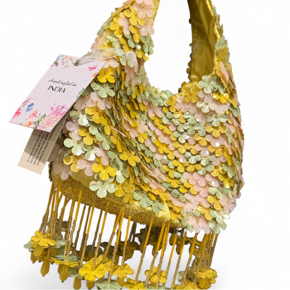 Pastel Floral Beaded Fringe Mini Hobo Bag NWT - Picture 3 of 10